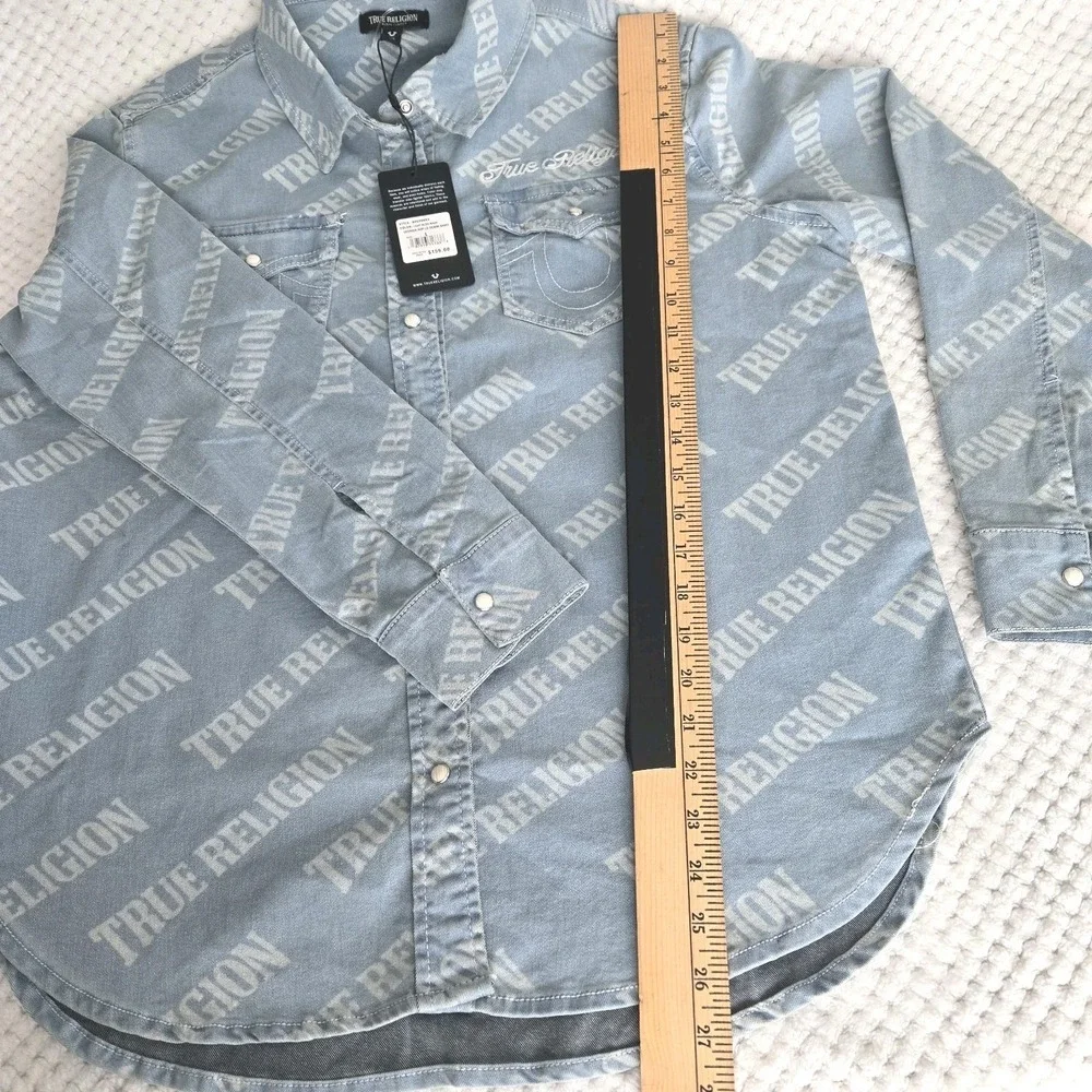 True Religion Georgia Denim Shirt Men's Sz Large Western Cowboy Pearl Snap‎